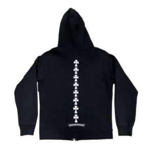 RARE Chrome Hearts Triple Cross Logo Black Zip Up Hoodie