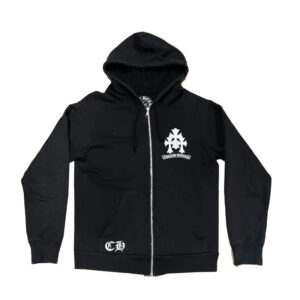 RARE Chrome Hearts Triple Cross Logo Black Zip Up Hoodie